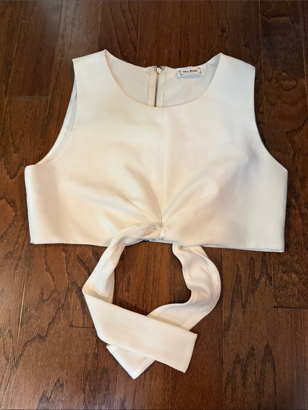 Ivory Tie-Front Crop Top with Back Zip